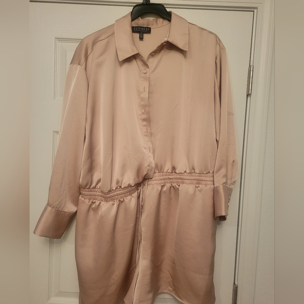 Tan satin like romper from Eloquii.